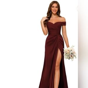 Elegant Off-Shoulder Burgundy Evening Dress